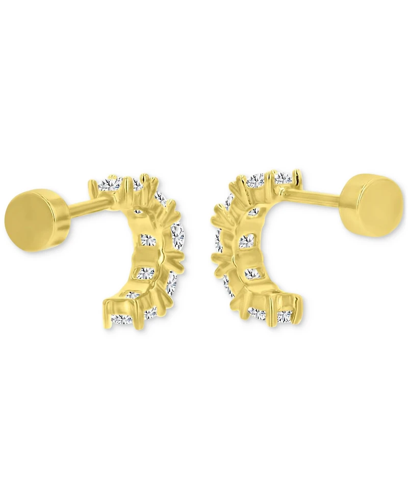 Cubic Zirconia Small Half Hoop Screw Back Earrings in Sterling Silver
