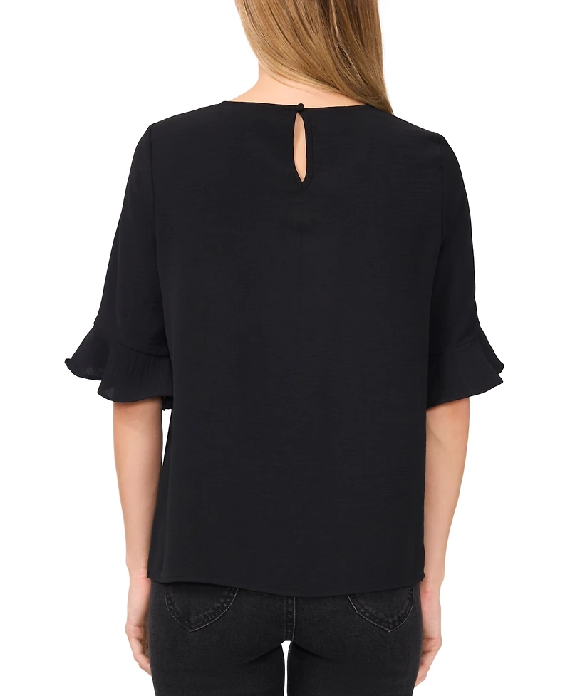 CeCe Women's Textured Ruffled-Cuff 3/4-Sleeve Crew Neck Blouse