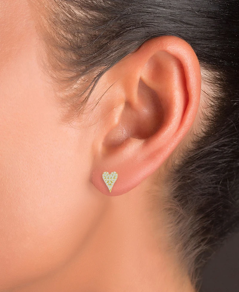Cubic Zirconia Pave Heart Stud Earrings in 14k Gold-Plated Sterling Silver