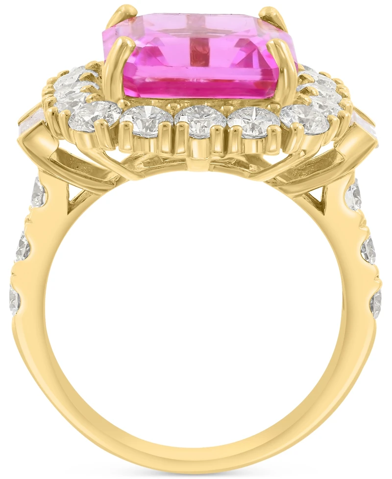 Effy Lab Grown Pink Sapphire (5-1/4 ct. t.w.) & Lab Grown Diamond (2-1/3 ct. t.w.) Halo Ring in 14k Gold