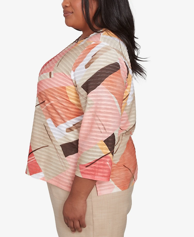 Alfred Dunner Plus Catalina Island Colorful Patchwork Crew Neck Top