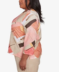 Alfred Dunner Plus Catalina Island Colorful Patchwork Crew Neck Top