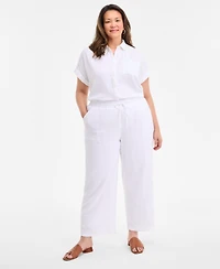 Style & Co Plus Cotton Gauze Drawstring Mid-Rise Wide-Leg Pants, Exclusively at Macy's
