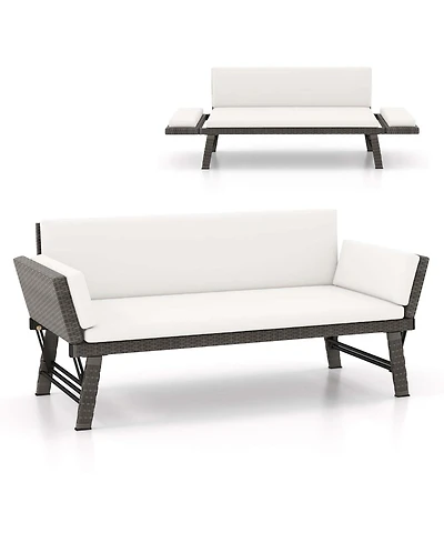 Outdoor Convertible Sofa Daybed with Adjustable Armrests Removable Cushions