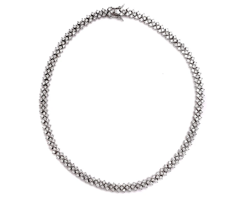 Sterling Silver White Gold Plated with Clear Cubic Zirconia Braided Tennis Necklace