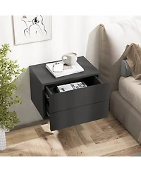 Floating Nightstand with Drawers and Storage Shelf