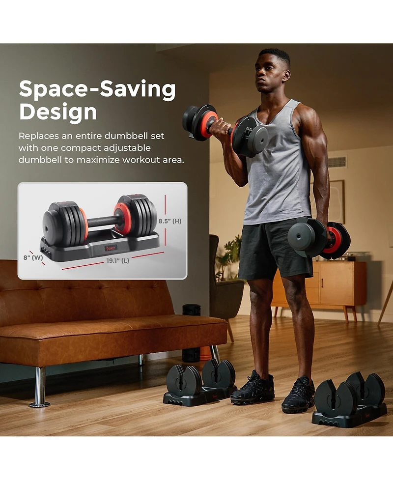 Sunny Health & Fitness Elite Adjustable Dumbbell 55-Pound, Anti-Slip Steel Handle