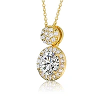 Sterling Silver 14K Gold Plated with Clear Round Cubic Zirconia Halo Necklace