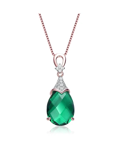Sterling Silver 18K Rose Gold Plated with Colored Cubic Zirconia Teardrop Necklace