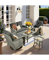 Xizzi 5-Piece Outdoor Wicker Patio Furniture Set, Double Resistance Rattan Rocking Chair and Coffee Table Conversation Set for Balcony Backyard De