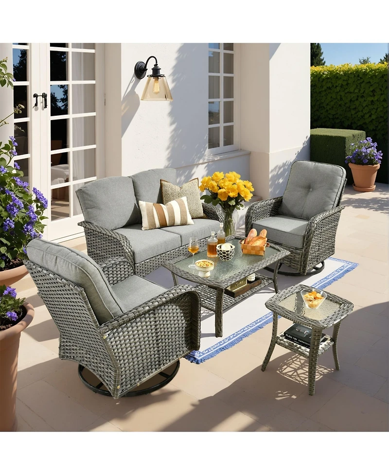 Xizzi 5-Piece Outdoor Wicker Patio Furniture Set, Double Resistance Rattan Rocking Chair and Coffee Table Conversation Set for Balcony Backyard De