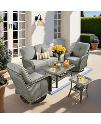 Xizzi 5-Piece Outdoor Wicker Patio Furniture Set, Double Resistance Rattan Rocking Chair and Coffee Table Conversation Set for Balcony Backyard De