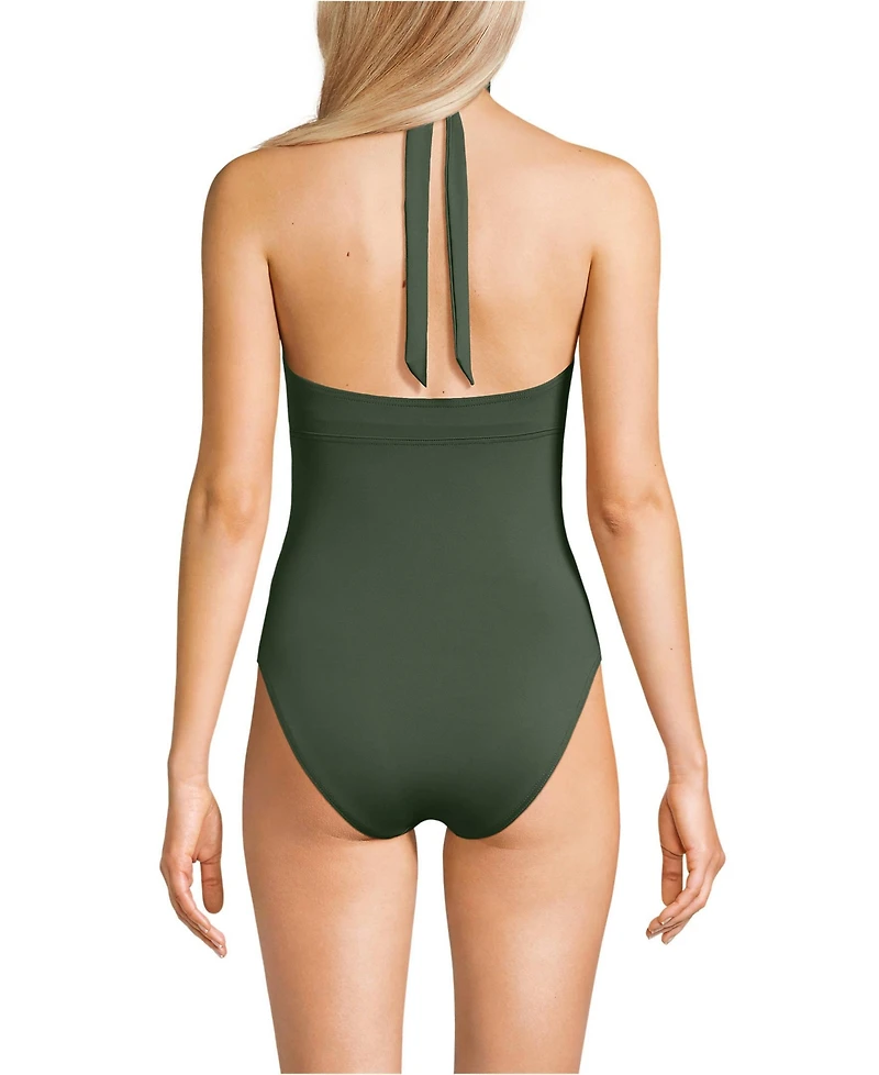Lands' End Women's Long Criss Cross Halter One Piece Swimsuit
