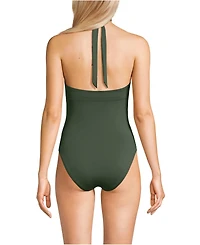 Lands' End Women's Long Criss Cross Halter One Piece Swimsuit