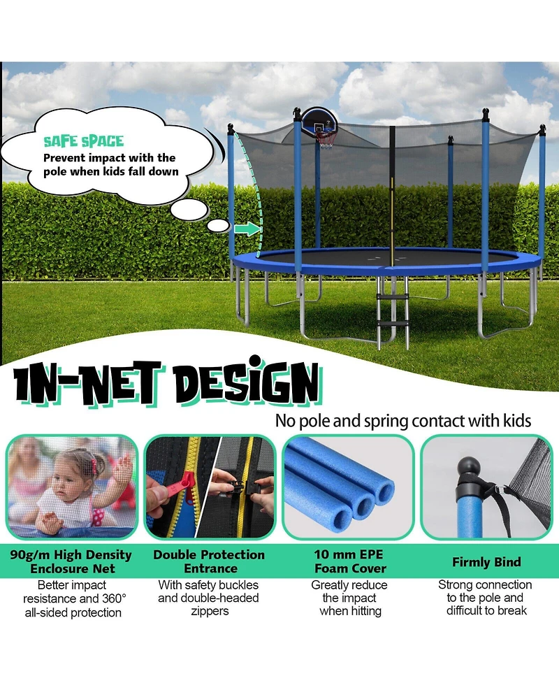 Outdoor Recreational Trampoline with Ladder and Enclosure Net