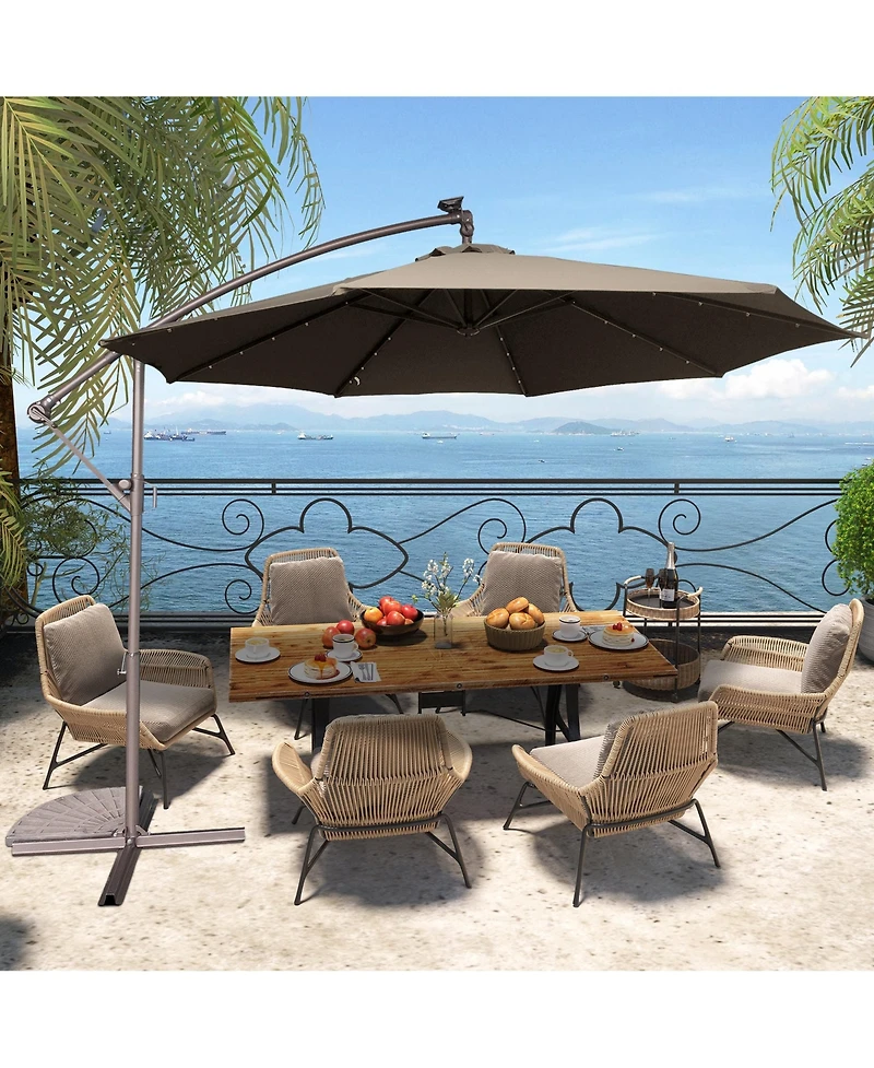 10 Ft Cantilever Patio Umbrella with Lights Offset Patio Umbrella Crank Large Outdoor Umbrella Pool Umbrella