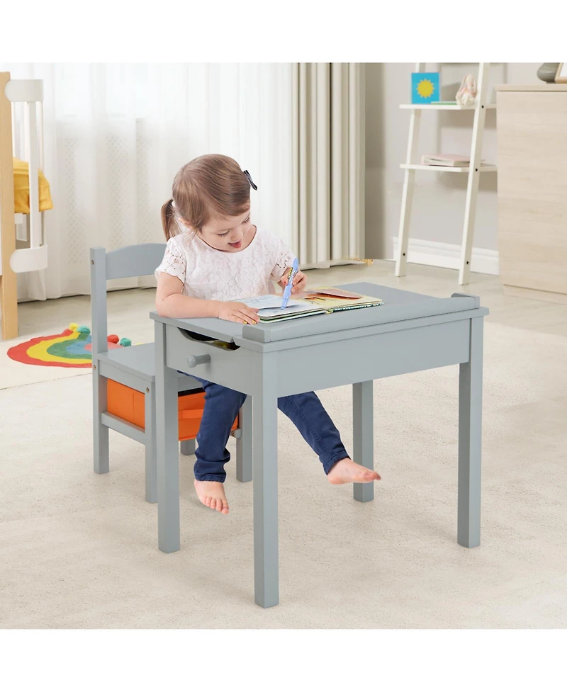 Flip-Top Kids Activity Table and Chair Set with Hidden Storage Space Fun Organized Playtime Furniture