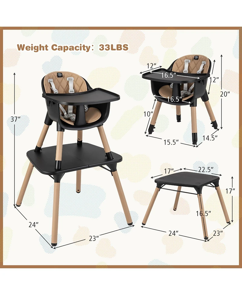 Slickblue Kids 4-in-1 Convertible Table Chair Set with Pu Cushion
