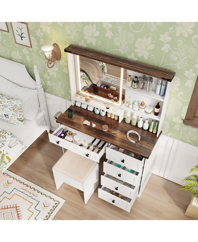Farmhouse Vanity Set with Mirror and 3-Color Lighting