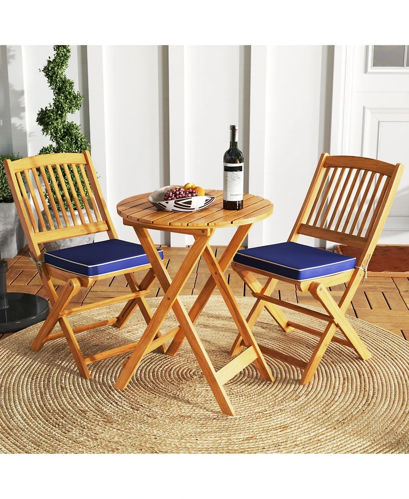 3-Piece Patio Folding Bistro Set with Soft Cushions Compact and Stylish Outdoor Furniture