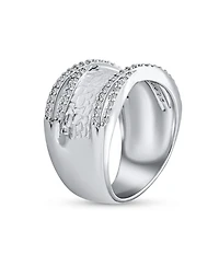 Bling Jewelry Modern Criss Cross Cz Accent Cocktail Statement Ring Brushed Matte Silver Tone Band