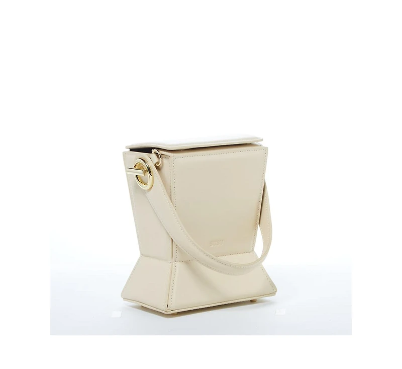 Susu Cream Leather Bucket Bag Off White Unique Leather Crossbody Purse Women's Handbag