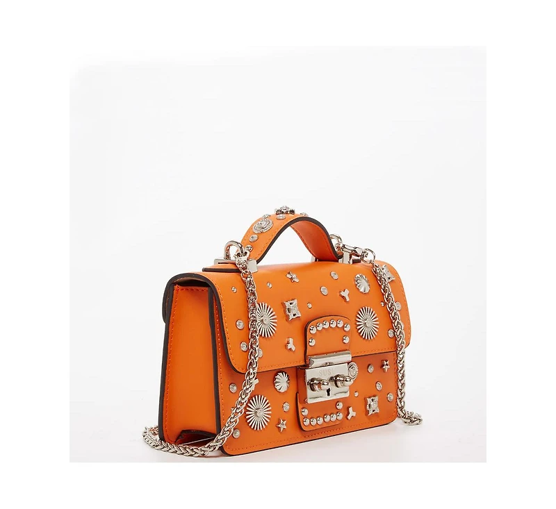 Susu Studded Small Leather Crossbody Bag Orange Purse Cute Handbag Women's Handbag with Top Handle