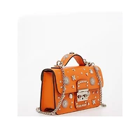 Susu Studded Small Leather Crossbody Bag Orange Purse Cute Handbag Women's Handbag with Top Handle