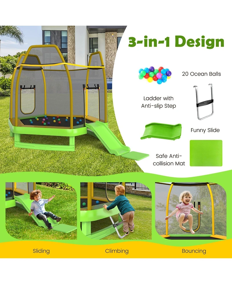 Trampoline with Ladder and Slide for Indoor and Outdoor