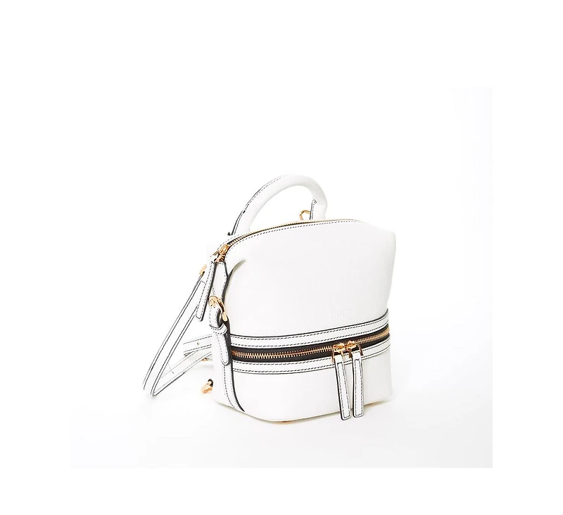 Susu White Leather Backpack Purse Convertible Medium Crossbody Bag for Women with Front and Back Pockets