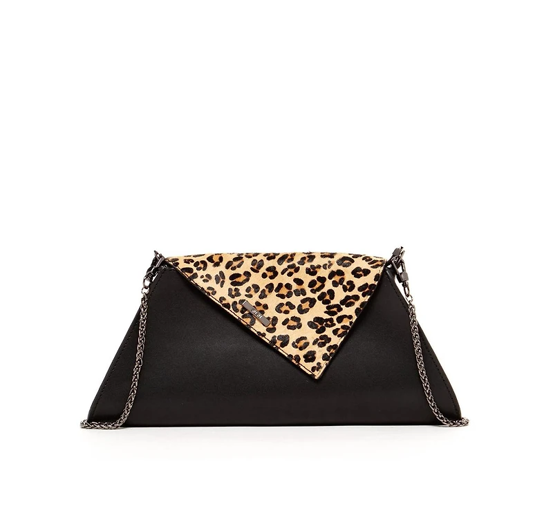 Susu Black Leather Clutch Bag Leopard Unique Evening Purse Women's Handbag