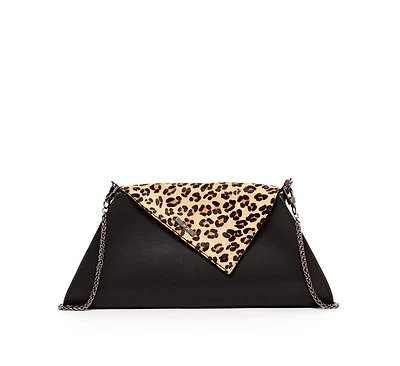 Susu Black Leather Clutch Bag Leopard Unique Evening Purse Women's Handbag