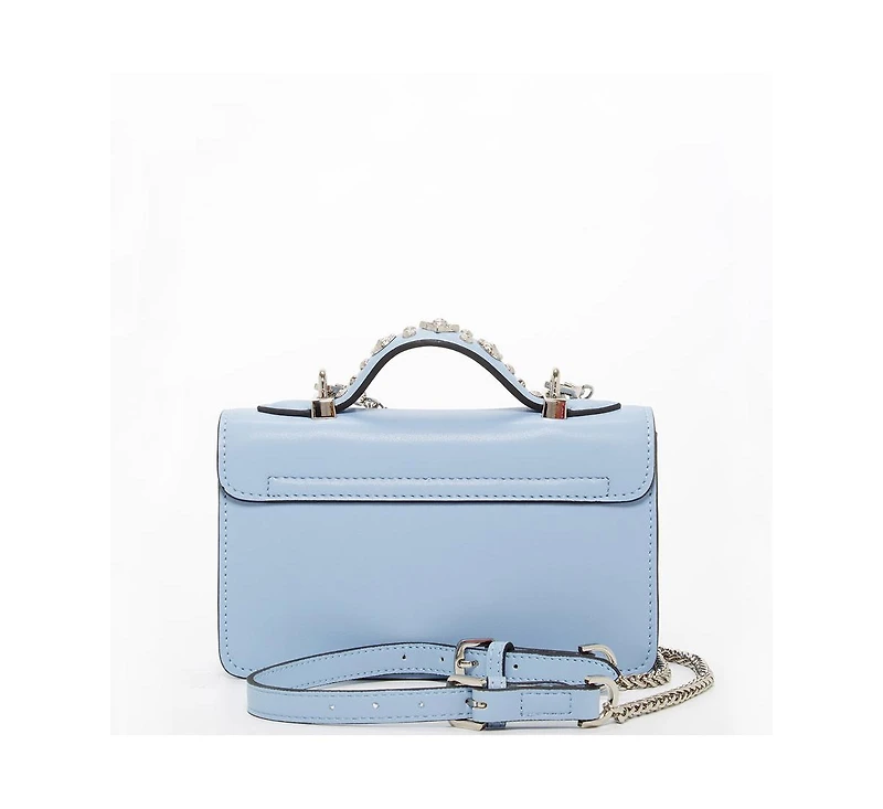 Susu Women s Light Blue Studded Crossbody Bag Powder Blue Sky Blue Designer Leather Shoulder Purse Top Handle and Embellishments