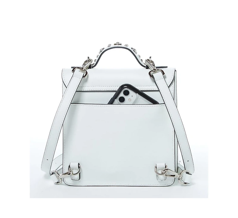 Susu Convertible Leather Backpack Purse White Crossbody Bag with Embellishments and Top Handble Women's Handbag