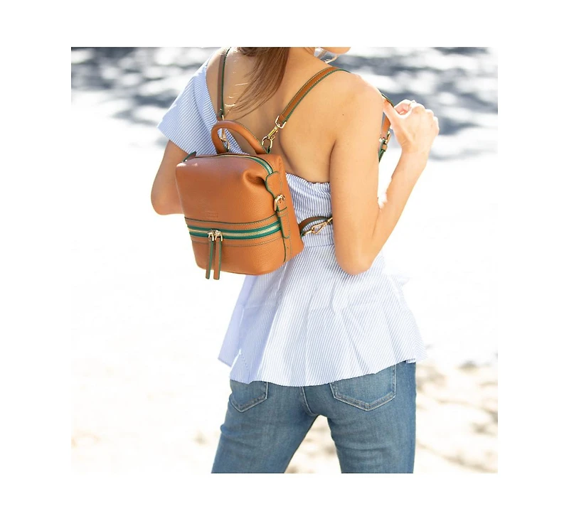 Susu Brown Leather Backpack Purse for Women Convertible Crossbody Bag Medium Size with Front and Back Pockets