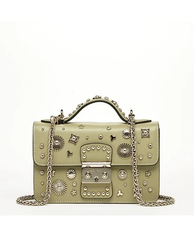 Susu Women s Sage Green Studded Crossbody Bag Designer Shoulder Purse with Chain Strap and Top Handle, Statement Handbag with Embellished for Day to N