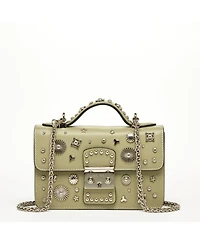 Susu Women s Sage Green Studded Crossbody Bag Designer Shoulder Purse with Chain Strap and Top Handle, Statement Handbag with Embellished for Day to N