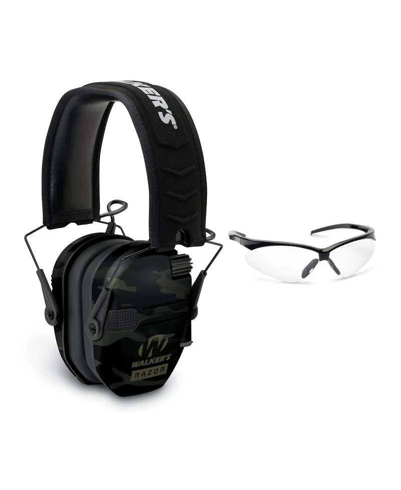 Walker s Razor Slim Electronic Muff (MultiCam Camo Gray) with Glasses (Clear)