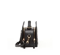 Susu Leather Cat Bag Black Crossbody Purse Women's Handbag with Top Handle and Adjustable Strap