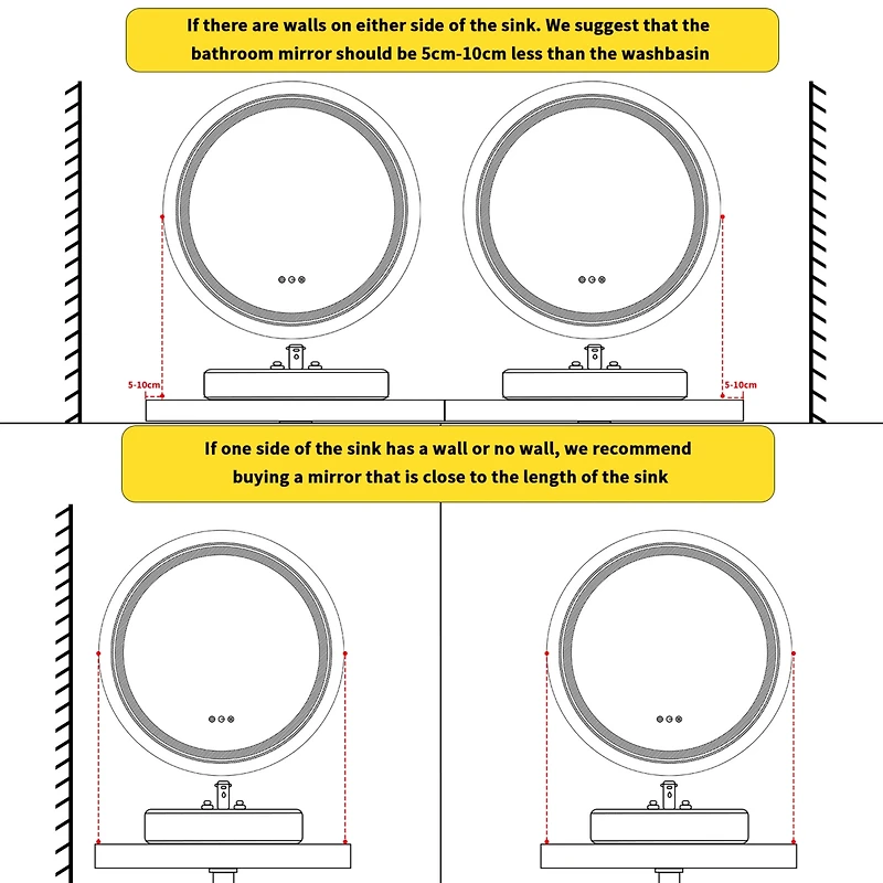 Luvodi 24" Round Shape Led Bathroom Mirror Anti-Fog Wall Mounted Backlit Vanity Mirror