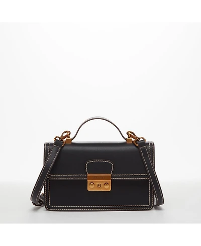 Susu Black Purse Leather Small Crossbody Bag Cute Women's Handbag with Top Handle and Adjustable Strap
