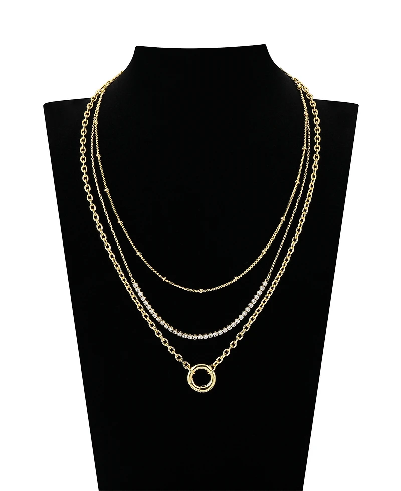 Unwritten Cubic Zirconia Tennis Round Carabiner Layered Necklace Sets