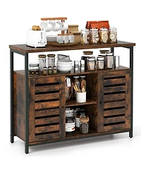 Buffet Cabinet Industrial Sideboard Storage Cabinet with Push-to-Open Slatted Door and 3 Adjustable Shelves