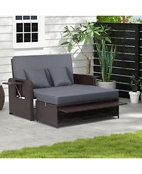 Patio Rattan Daybed with 4-Level Adjustable Backrest and Retractable Side Tray