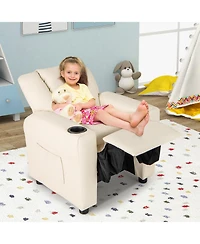 Kids Recliner Chair Push Back with Cup Holder and Side Pocket Comfortable Toddler Recliner for Relaxing