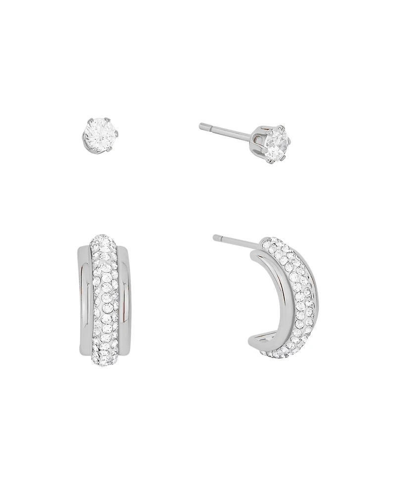 And Now This Clear Crystal Hoop and Cubic Zirconia Stud Earrings Set