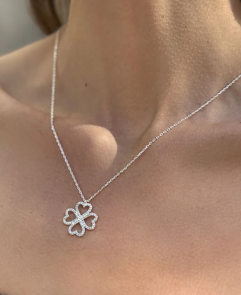 Adornia Adjustable Cubic Zirconia Heart-Shaped Pave Clover Necklace