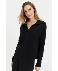 Chinti & Parker Women's Wool Cashmere Blend V Neck Collared Sweater