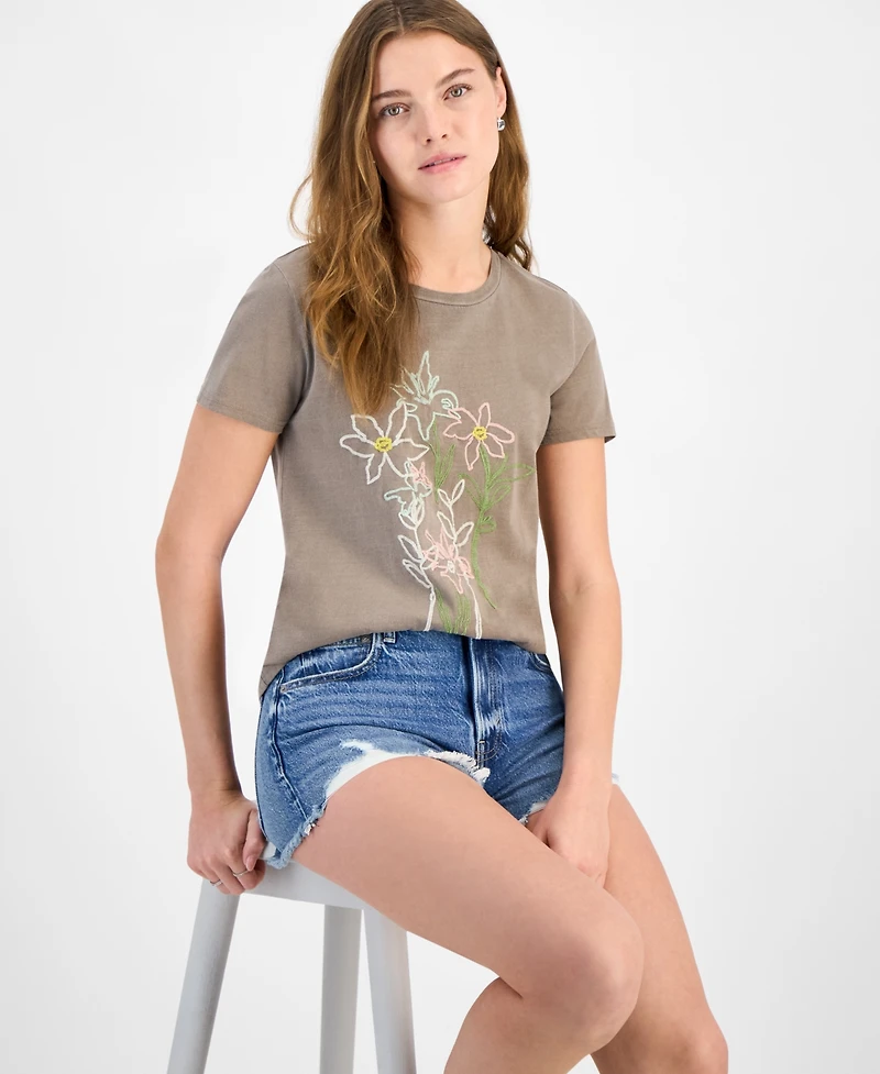 Lucky Brand Women's Embroidered Floral Classic Crewneck T-Shirt