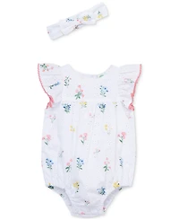 Little Me Baby Girls Cotton Eyelet Floral Bubble Romper & Headband, 2 Piece Set